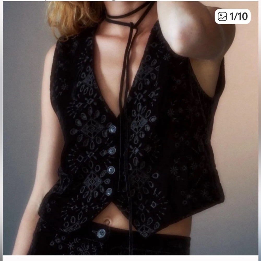 Zara Black Embroidered Vest